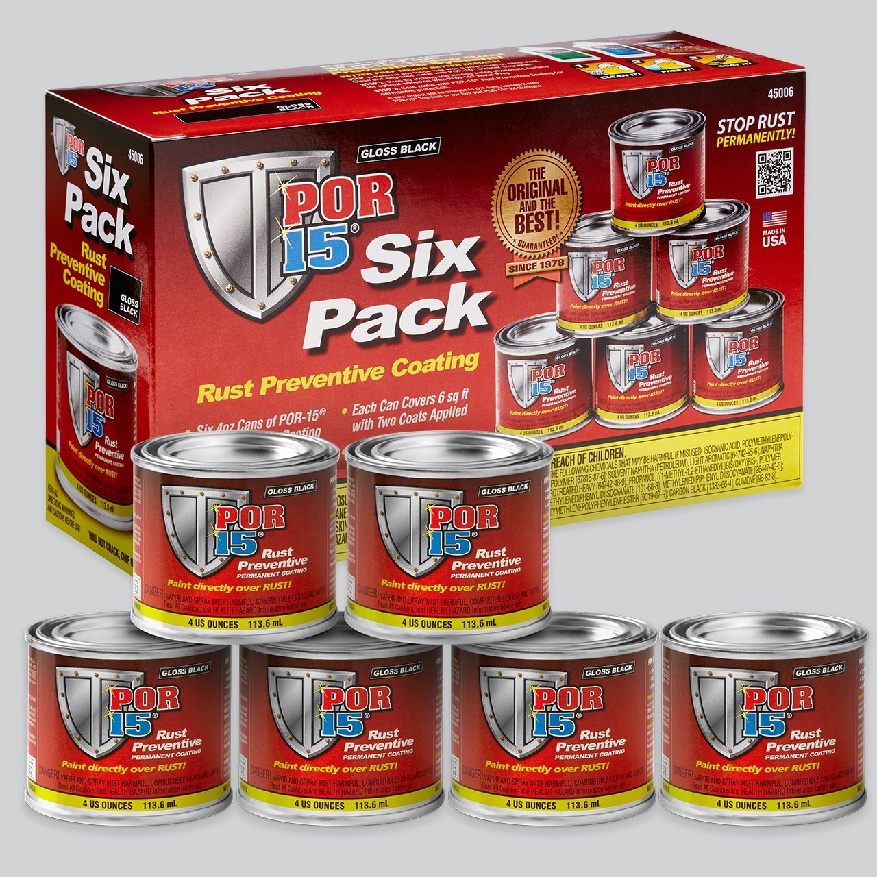POR-15 Rust Preventive Six Pack, Gloss Black, 4 oz. 45006